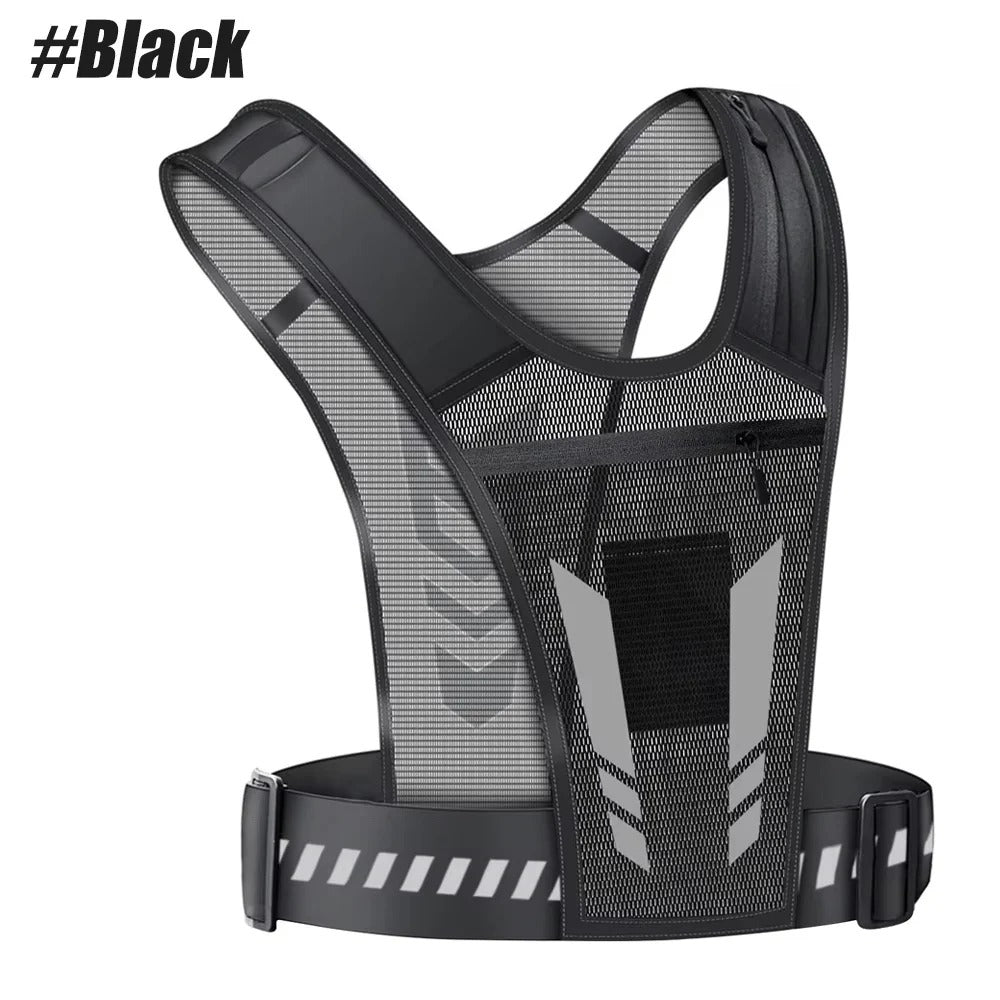 Adjustable Reflective Running Vest with Secure Phone Pocket - Lightweight, Breathable, and Safety-Enhanced for Nighttime Running