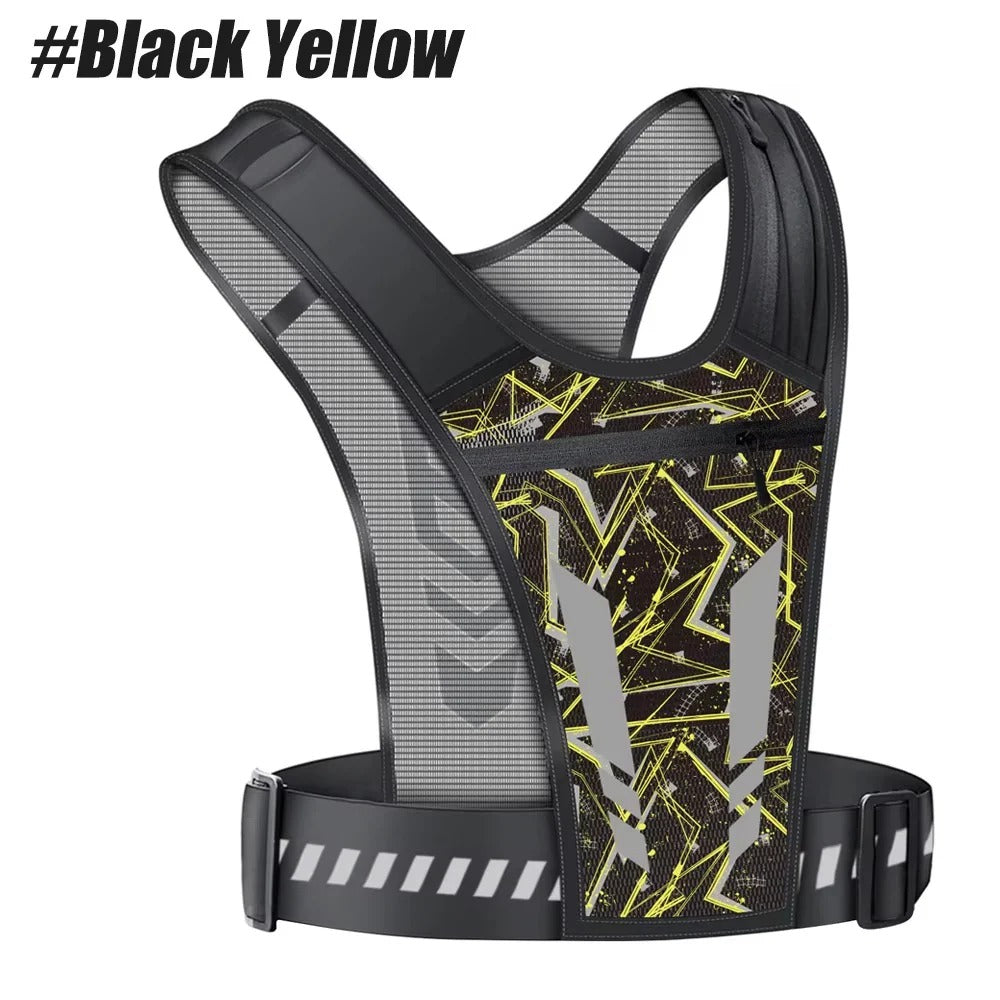 Adjustable Reflective Running Vest with Secure Phone Pocket - Lightweight, Breathable, and Safety-Enhanced for Nighttime Running
