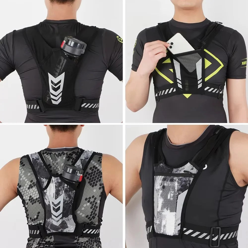 Adjustable Reflective Running Vest with Secure Phone Pocket - Lightweight, Breathable, and Safety-Enhanced for Nighttime Running