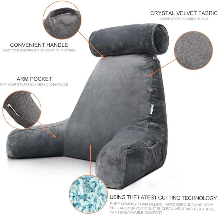 Ergonomic Reading Pillow with Armrests - Ultimate Comfort for Bed & Sofa