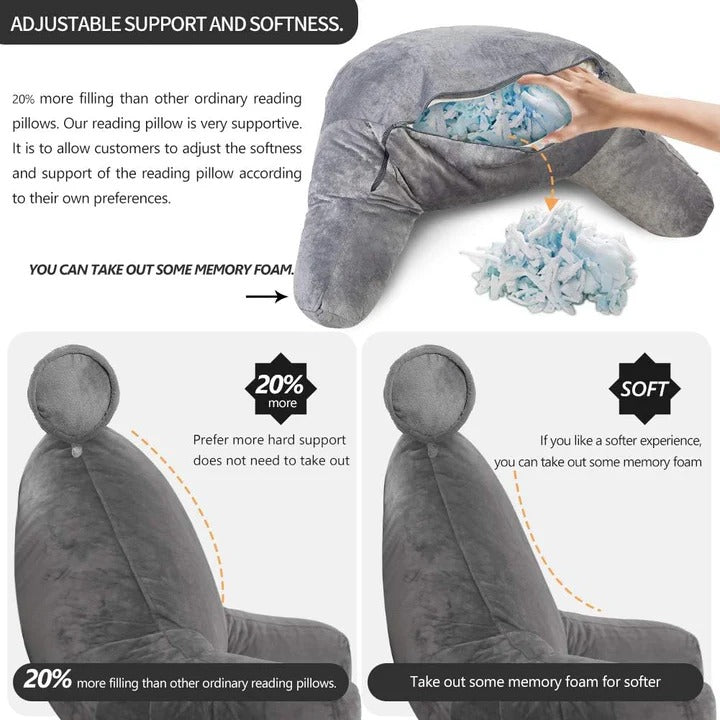Ergonomic Reading Pillow with Armrests - Ultimate Comfort for Bed & Sofa