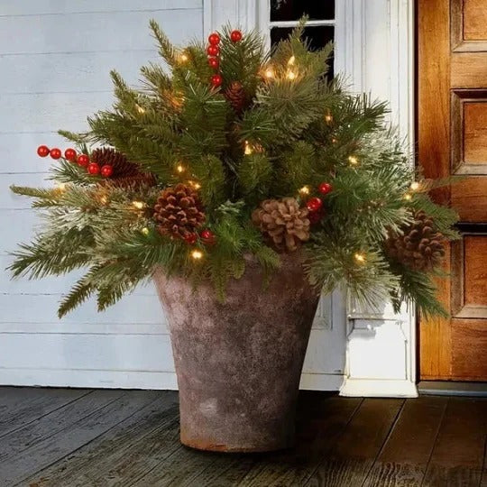 Pre-Lit LED Evergreen Urn Filler - Festive Holiday Decoration for Indoor & Outdoor Use