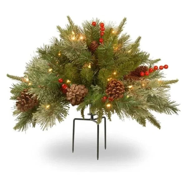 Pre-Lit LED Evergreen Urn Filler - Festive Holiday Decoration for Indoor & Outdoor Use
