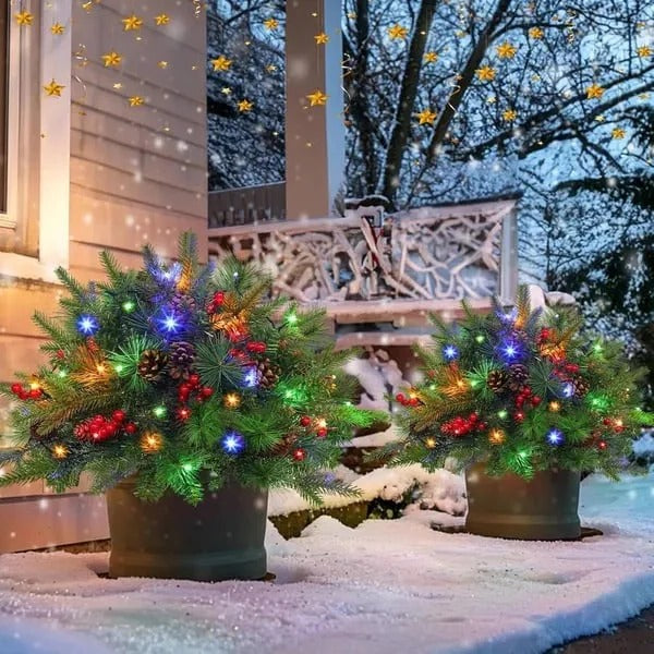 Pre-Lit LED Evergreen Urn Filler - Festive Holiday Decoration for Indoor & Outdoor Use
