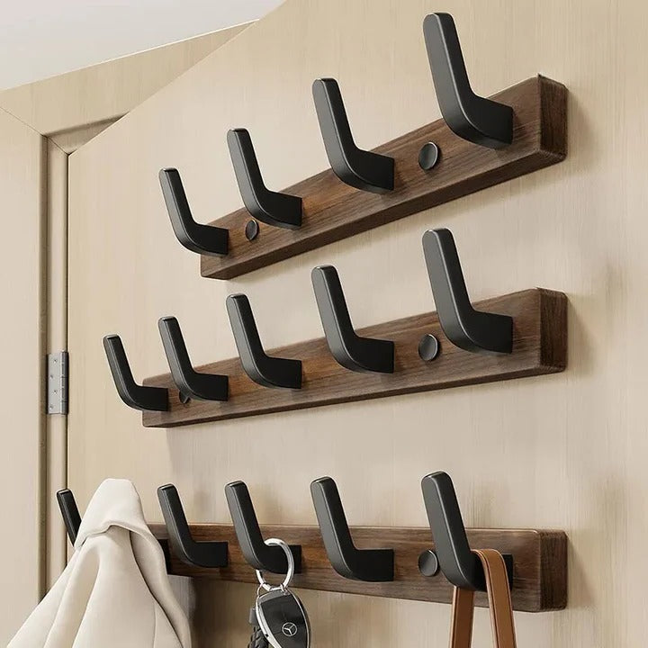 Rustic Wall-Mounted Coat Organizer - Stylish Wood & Metal Design for Entryway Storage