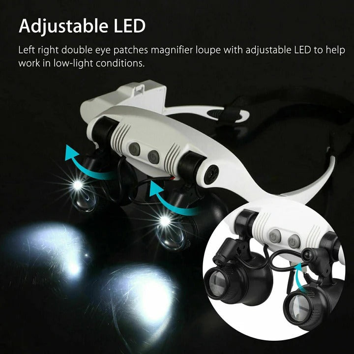 LED Headband Magnifier - Hands-Free Magnifying Glass for Crafts, Jewelry Making & Detailed Work
