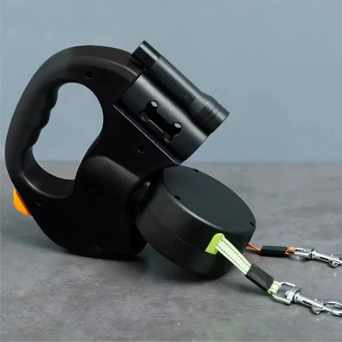 Retractable Dual Dog Leash with Swivel Hook & Built-in LED Light - Tangle-Free Design for Easy Walking