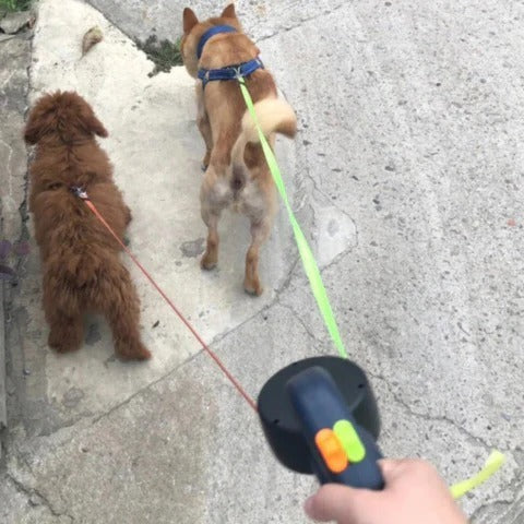 Retractable Dual Dog Leash with Swivel Hook & Built-in LED Light - Tangle-Free Design for Easy Walking