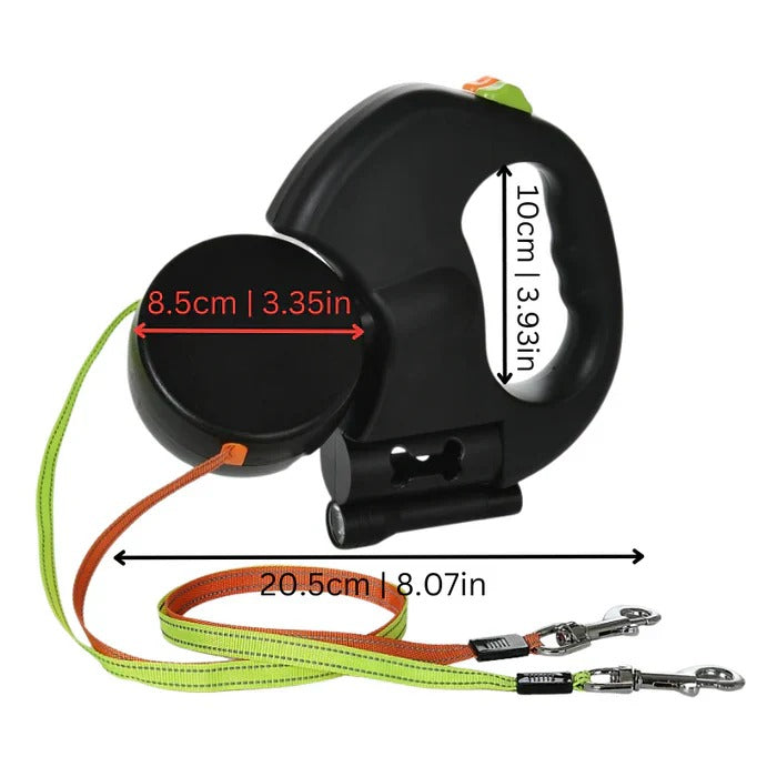 Retractable Dual Dog Leash with Swivel Hook & Built-in LED Light - Tangle-Free Design for Easy Walking