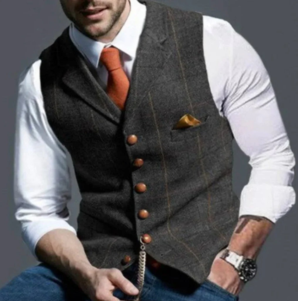 Classic Slim Fit Men's Suit Vest - Six Button Closure, Stylish & Versatile Formal Wear