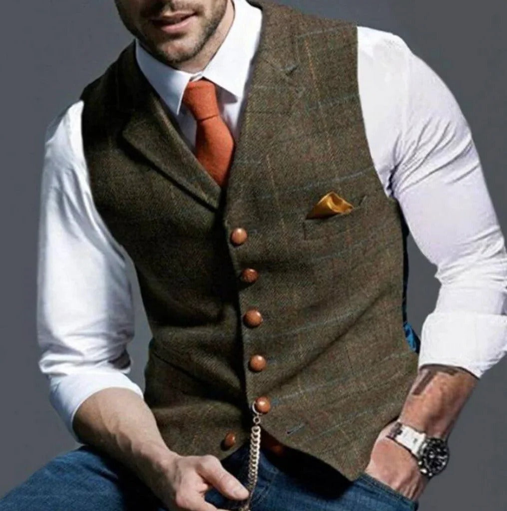 Classic Slim Fit Men's Suit Vest - Six Button Closure, Stylish & Versatile Formal Wear