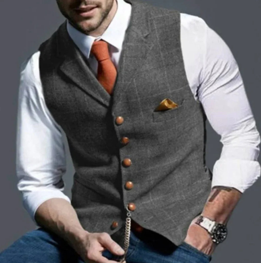 Classic Slim Fit Men's Suit Vest - Six Button Closure, Stylish & Versatile Formal Wear