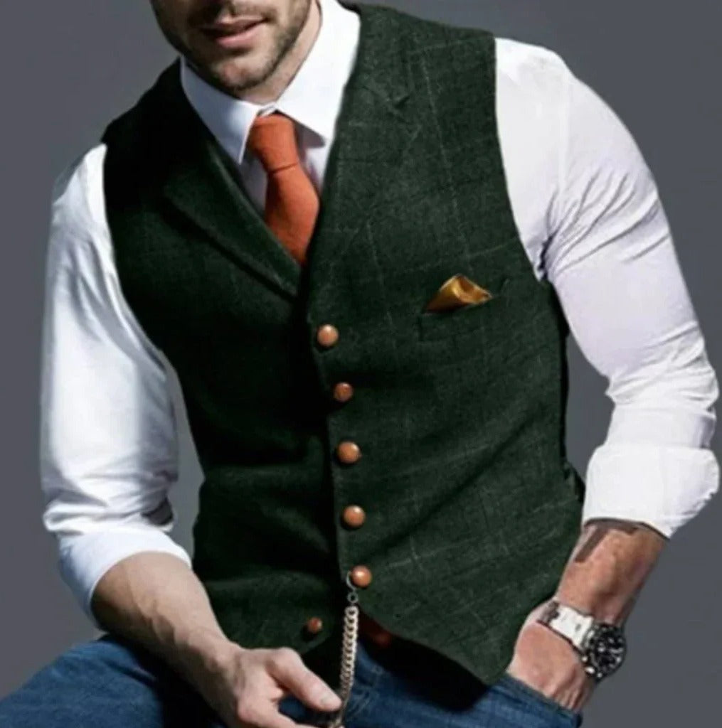 Classic Slim Fit Men's Suit Vest - Six Button Closure, Stylish & Versatile Formal Wear