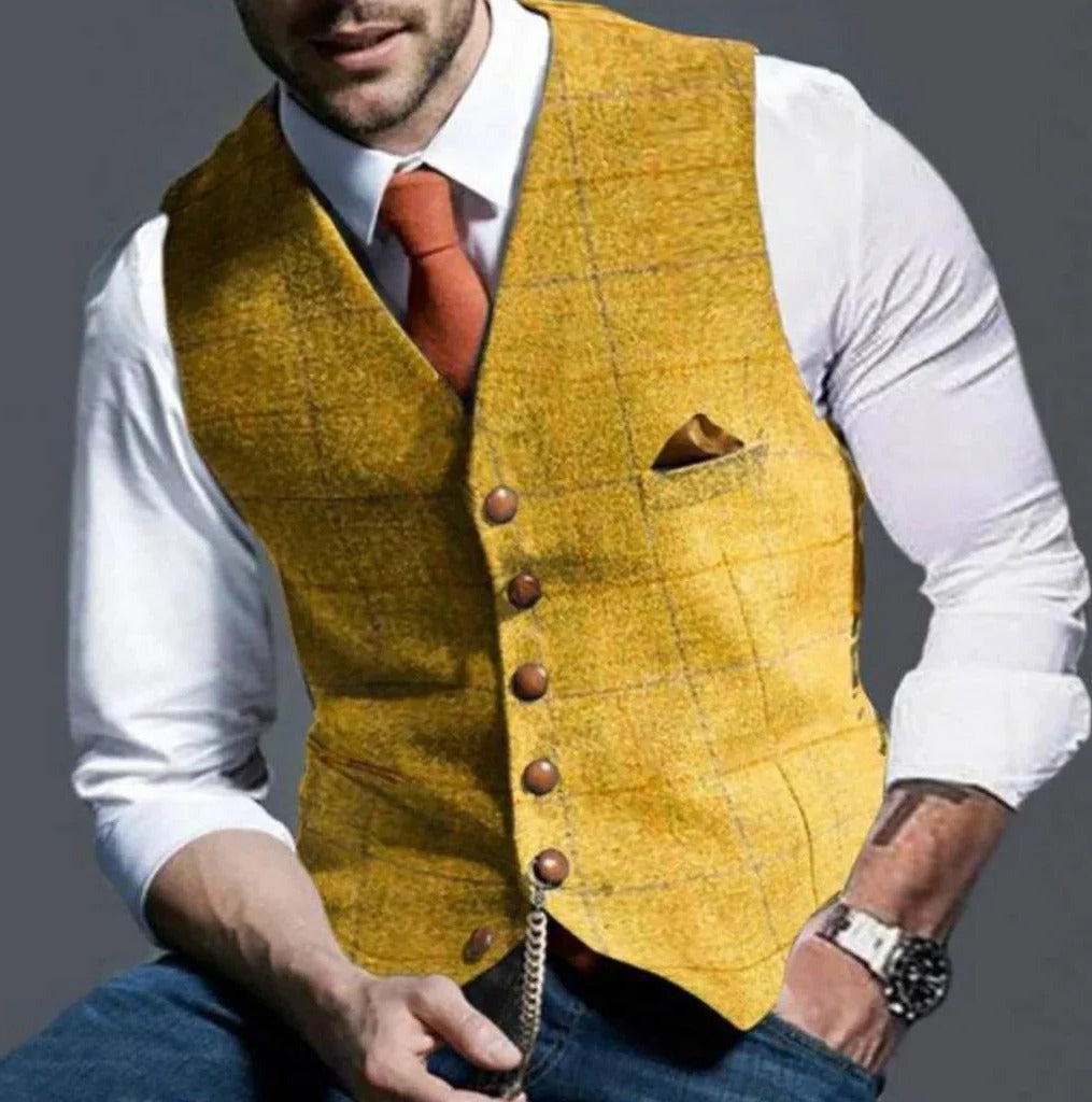 Classic Slim Fit Men's Suit Vest - Six Button Closure, Stylish & Versatile Formal Wear
