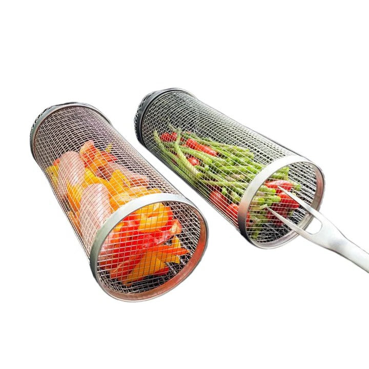 Premium Rotating BBQ Grill Basket with Locking Latch - Perfect for Even Cooking and Easy Handling