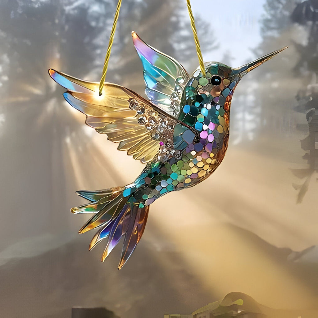 Stained Glass Hummingbird Window Panel Suncatcher - Vibrant Decorative Art for Home & Garden