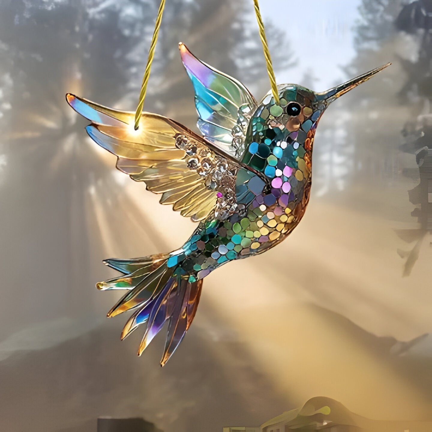 Stained Glass Hummingbird Window Panel Suncatcher - Vibrant Decorative Art for Home & Garden