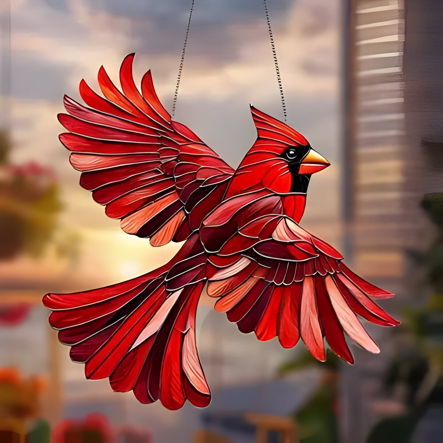 Stained Glass Hummingbird Window Panel Suncatcher - Vibrant Decorative Art for Home & Garden
