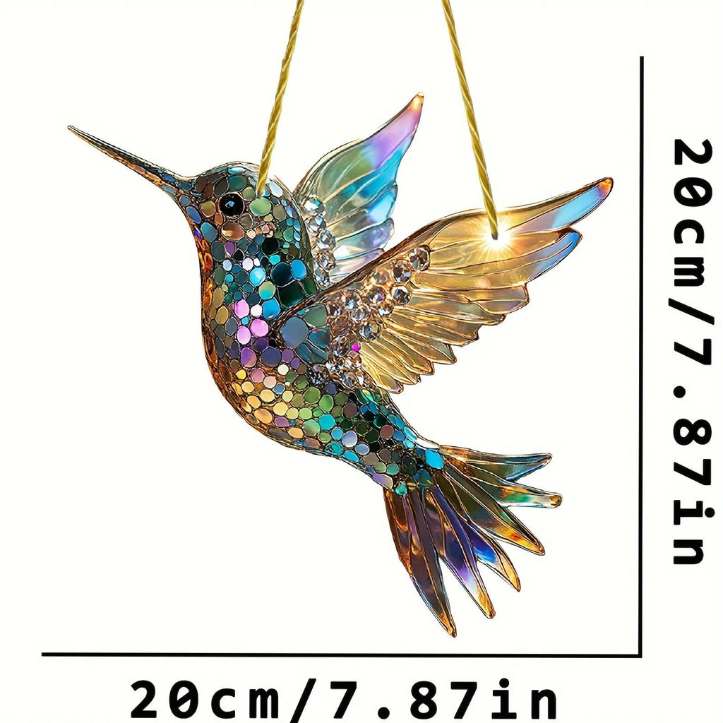 Stained Glass Hummingbird Window Panel Suncatcher - Vibrant Decorative Art for Home & Garden