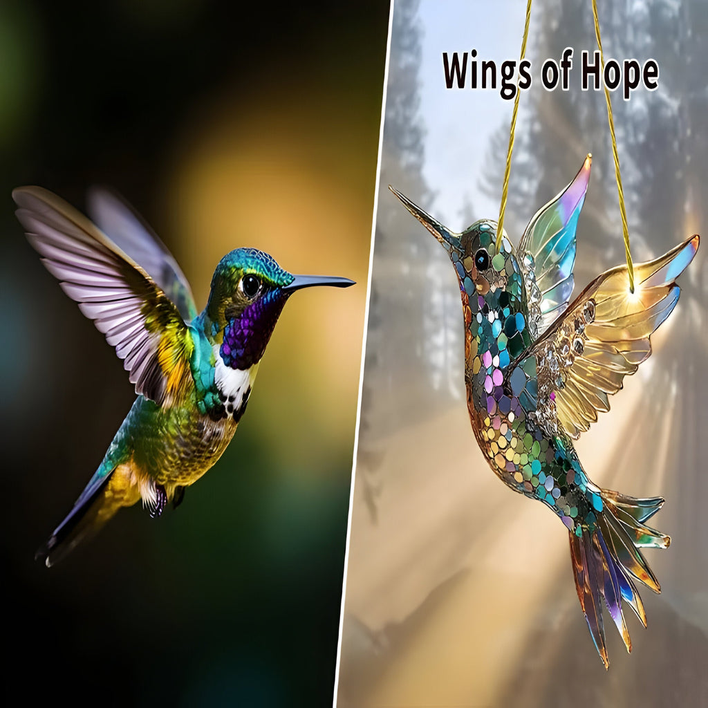 Stained Glass Hummingbird Window Panel Suncatcher - Vibrant Decorative Art for Home & Garden