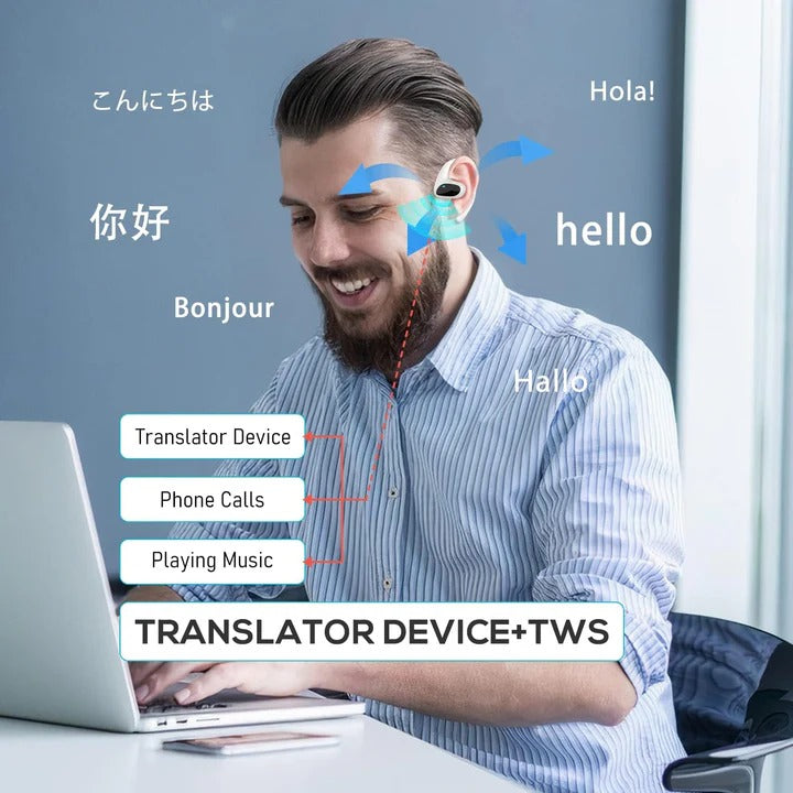 Smart Wireless Translator Earbuds - Real-Time Translation for Travel & Business | Noise-Canceling, Bluetooth Connectivity