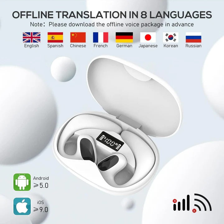 Smart Wireless Translator Earbuds - Real-Time Translation for Travel & Business | Noise-Canceling, Bluetooth Connectivity