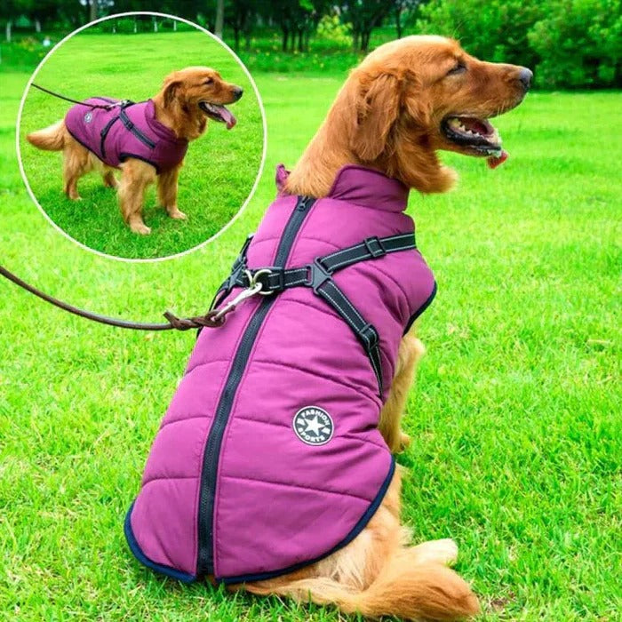 Heavy Duty Waterproof Dog Jacket - Fleece Lined with Built-In Leash Ring for Ultimate Comfort & Durability