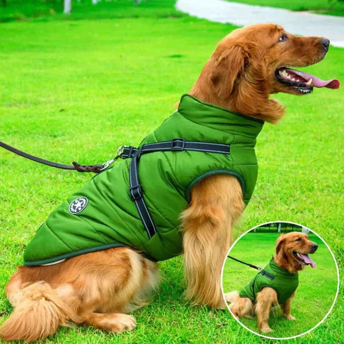 Heavy Duty Waterproof Dog Jacket - Fleece Lined with Built-In Leash Ring for Ultimate Comfort & Durability