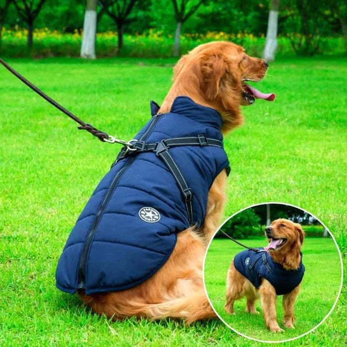 Heavy Duty Waterproof Dog Jacket - Fleece Lined with Built-In Leash Ring for Ultimate Comfort & Durability