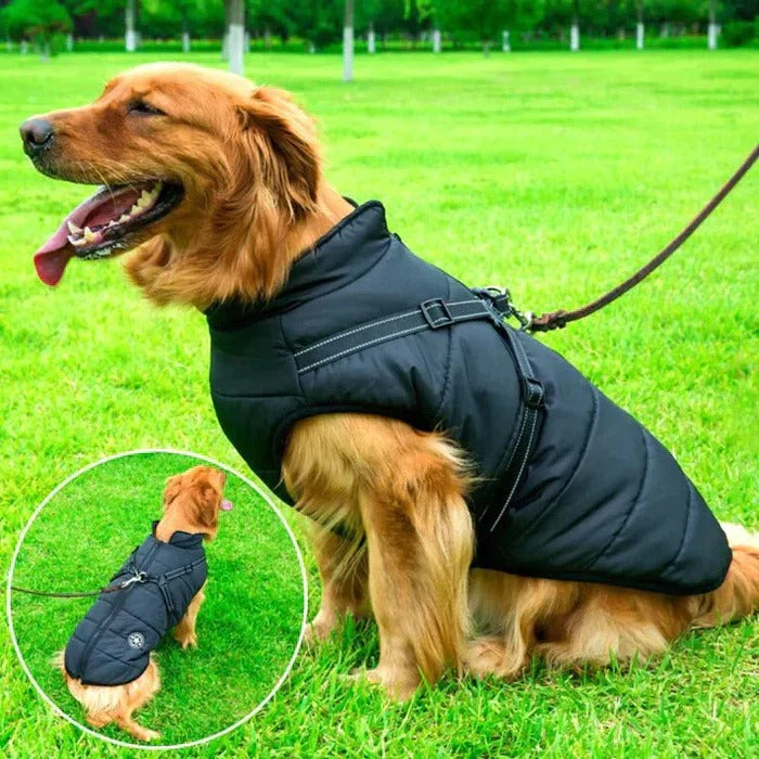 Heavy Duty Waterproof Dog Jacket - Fleece Lined with Built-In Leash Ring for Ultimate Comfort & Durability
