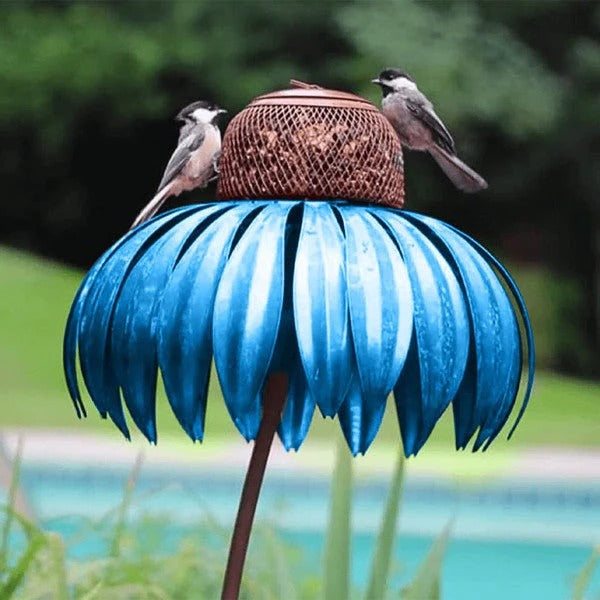 Durable Outdoor Coneflower Bird Feeder with Sturdy Metal Seed Dish - Perfect for Attracting Wild Birds