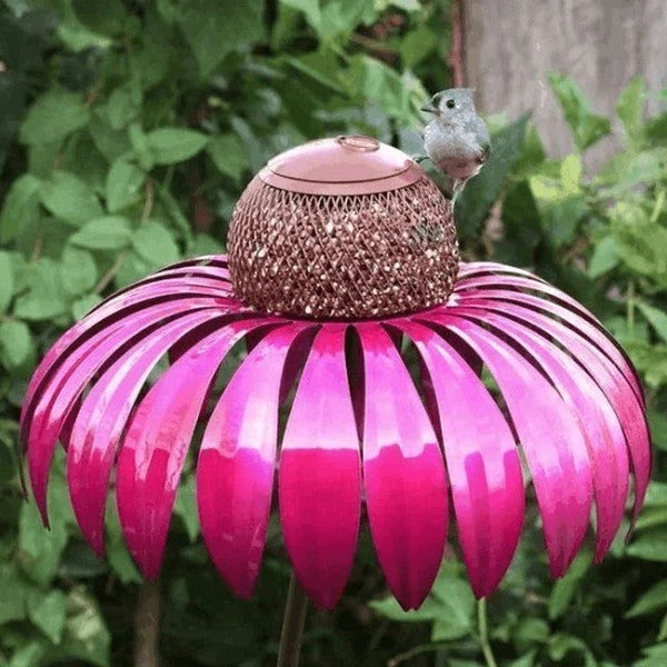 Durable Outdoor Coneflower Bird Feeder with Sturdy Metal Seed Dish - Perfect for Attracting Wild Birds