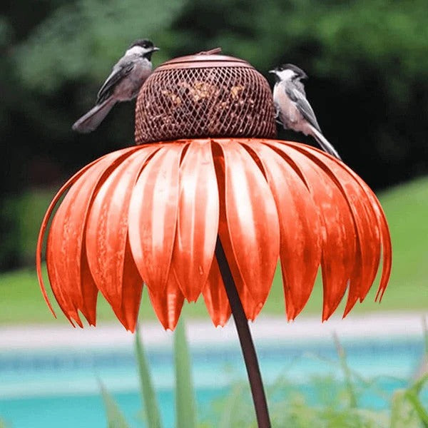 Durable Outdoor Coneflower Bird Feeder with Sturdy Metal Seed Dish - Perfect for Attracting Wild Birds