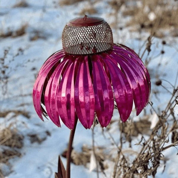 Durable Outdoor Coneflower Bird Feeder with Sturdy Metal Seed Dish - Perfect for Attracting Wild Birds