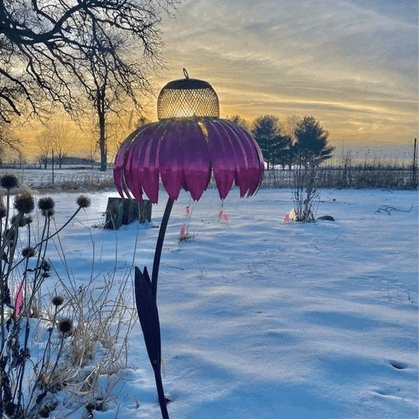 Durable Outdoor Coneflower Bird Feeder with Sturdy Metal Seed Dish - Perfect for Attracting Wild Birds