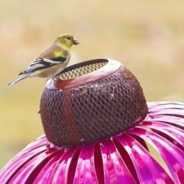 Durable Outdoor Coneflower Bird Feeder with Sturdy Metal Seed Dish - Perfect for Attracting Wild Birds