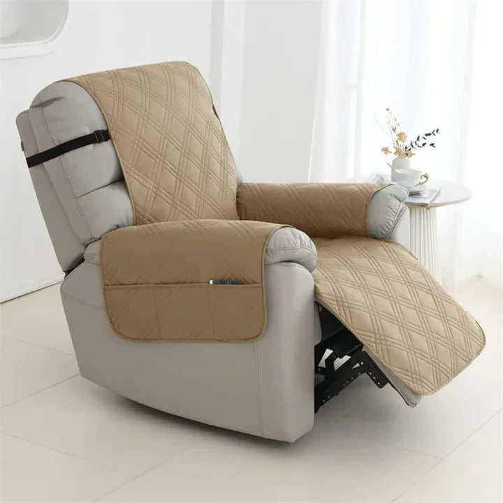Non-Slip Waterproof Quilted Recliner Cover with Elastic Straps - Durable Furniture Protector for Recliners