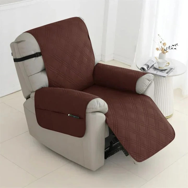 Non-Slip Waterproof Quilted Recliner Cover with Elastic Straps - Durable Furniture Protector for Recliners