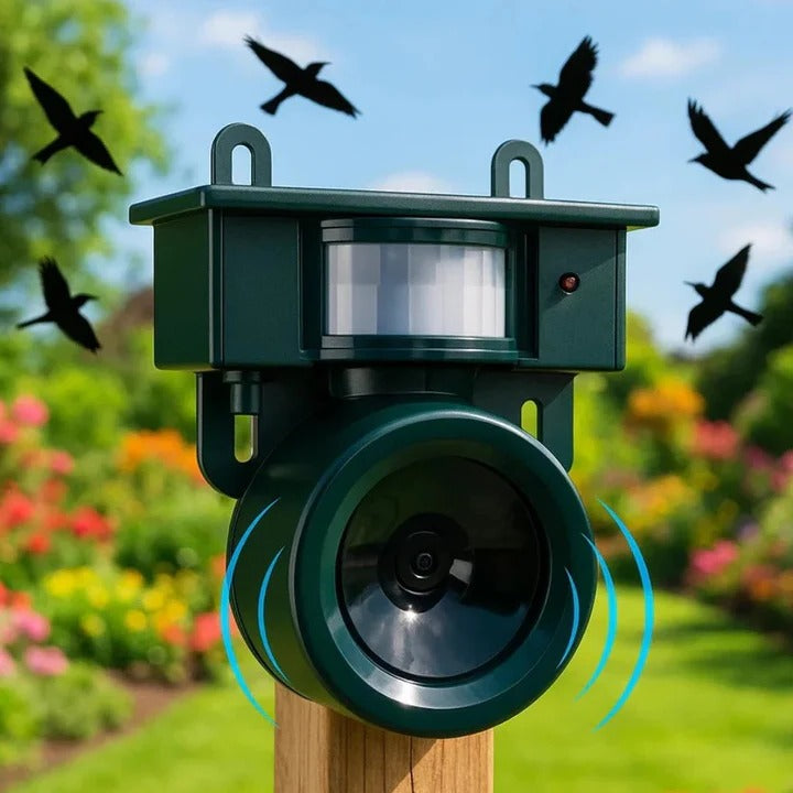 Solar-Powered Outdoor Motion-Activated Bird Deterrent Sound Device - Eco-Friendly Pest Control Solution