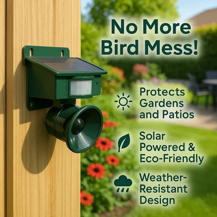 Solar-Powered Outdoor Motion-Activated Bird Deterrent Sound Device - Eco-Friendly Pest Control Solution