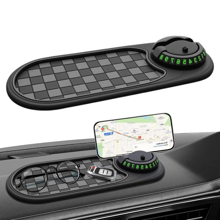 Universal Car Phone Holder with Anti-Slip Dash Mat - Adjustable, Secure Fit for All Smartphones