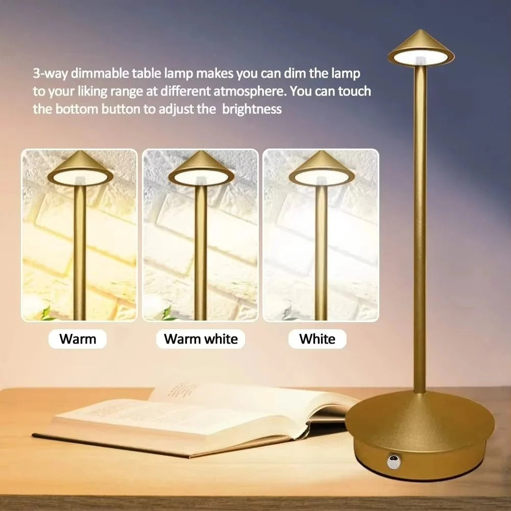 Cordless LED Desk Lamp with Touch Control - Dimmable 3 Light Settings for Adjustable Brightness | Modern & Portable Design