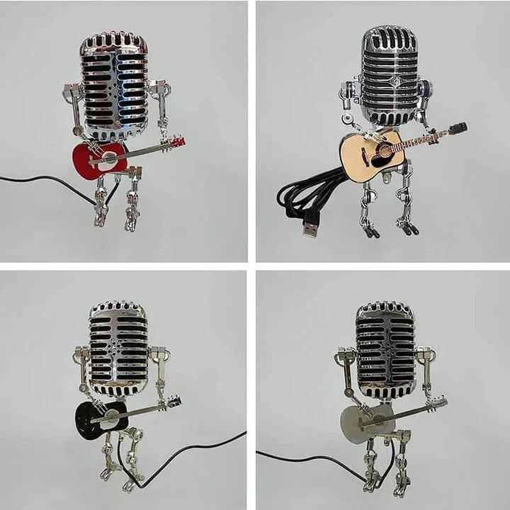 Unique Metal Robot Desk Lamp - Guitar & Microphone Design - Perfect for Music Lovers & Creative Workspaces