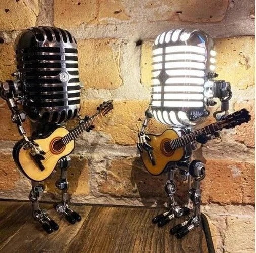 Unique Metal Robot Desk Lamp - Guitar & Microphone Design - Perfect for Music Lovers & Creative Workspaces