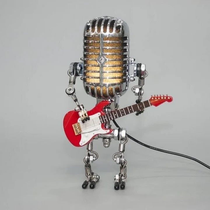 Unique Metal Robot Desk Lamp - Guitar & Microphone Design - Perfect for Music Lovers & Creative Workspaces