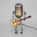 Unique Metal Robot Desk Lamp - Guitar & Microphone Design - Perfect for Music Lovers & Creative Workspaces