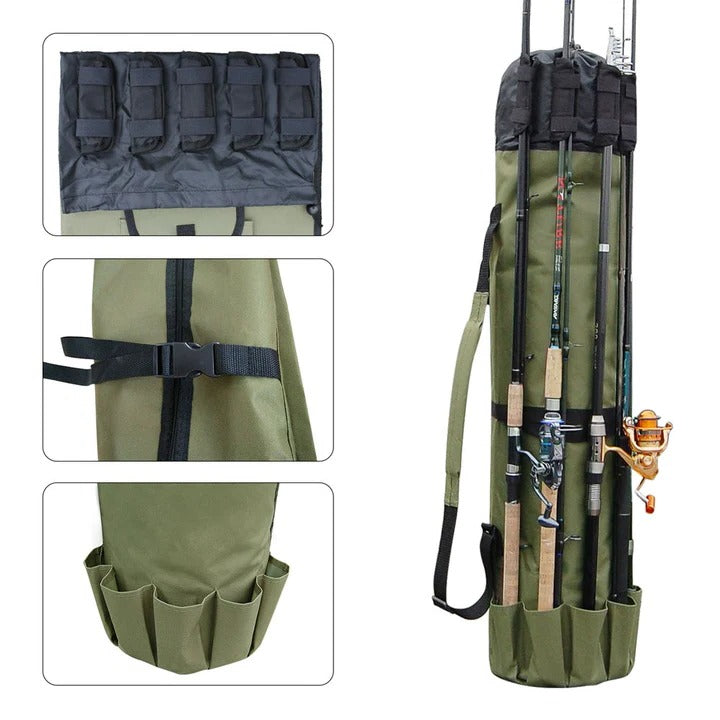 Portable Fishing Gear Bag - Multi-Pocket Rod Storage Organizer for Anglers