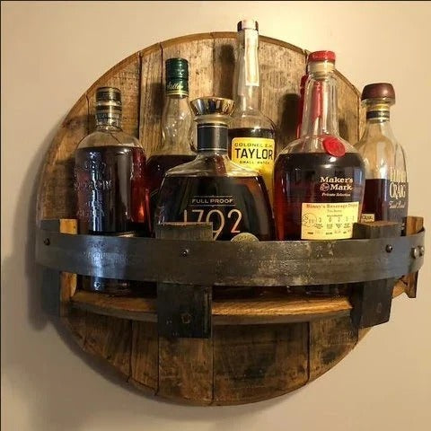 Rustic Whiskey Barrel Stave Shelf | Handmade Reclaimed Wood Wall Decor