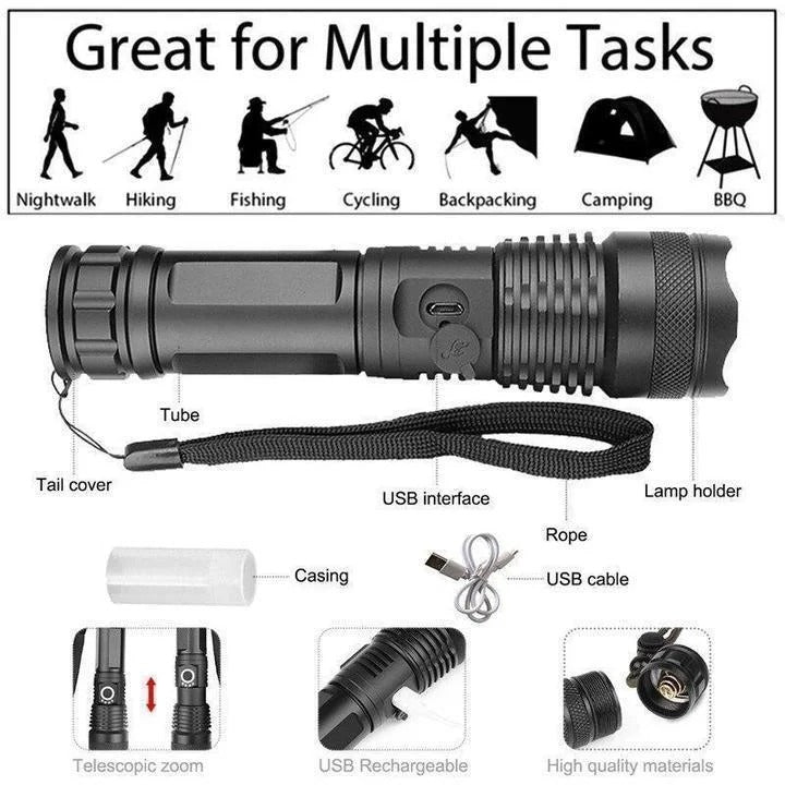 High-Performance XHP50 LED Torch Flashlight - Ultra Bright, Durable & Compact Design