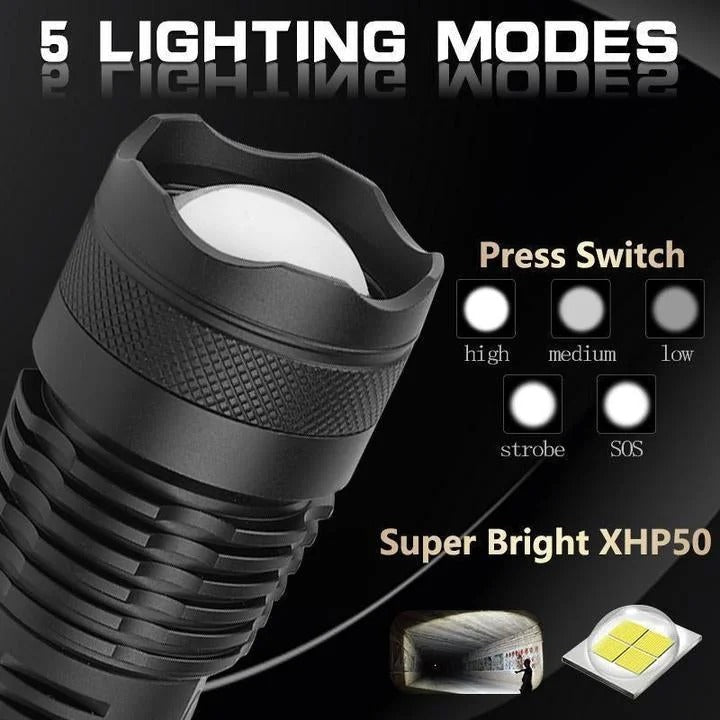 High-Performance XHP50 LED Torch Flashlight - Ultra Bright, Durable & Compact Design